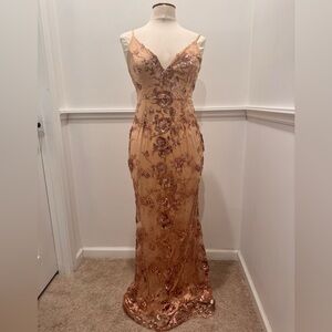 Lulu’s Rose Gold Sequin Mermaid Maxi Formal Dress